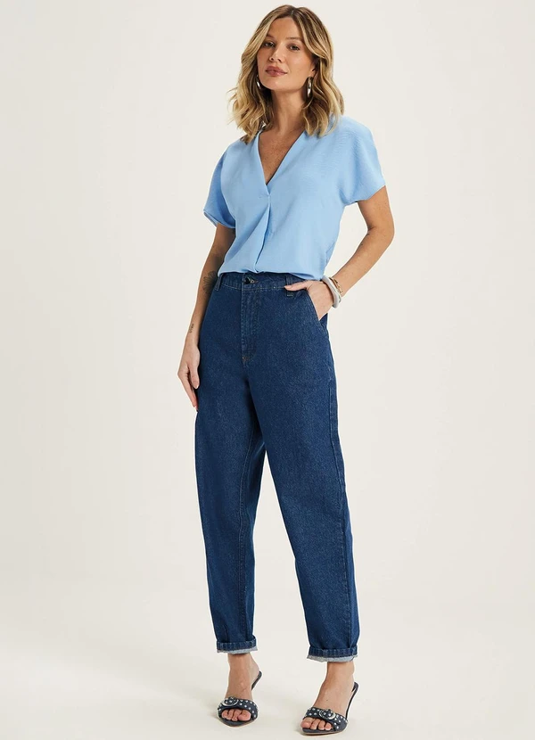 Marialícia - Calça Feminina Balloon Jeans Azul 3