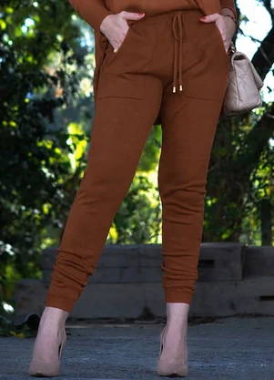 Doce Tom - Calça Feminina em Tricô com Cordão Marrom - DOCE TOM