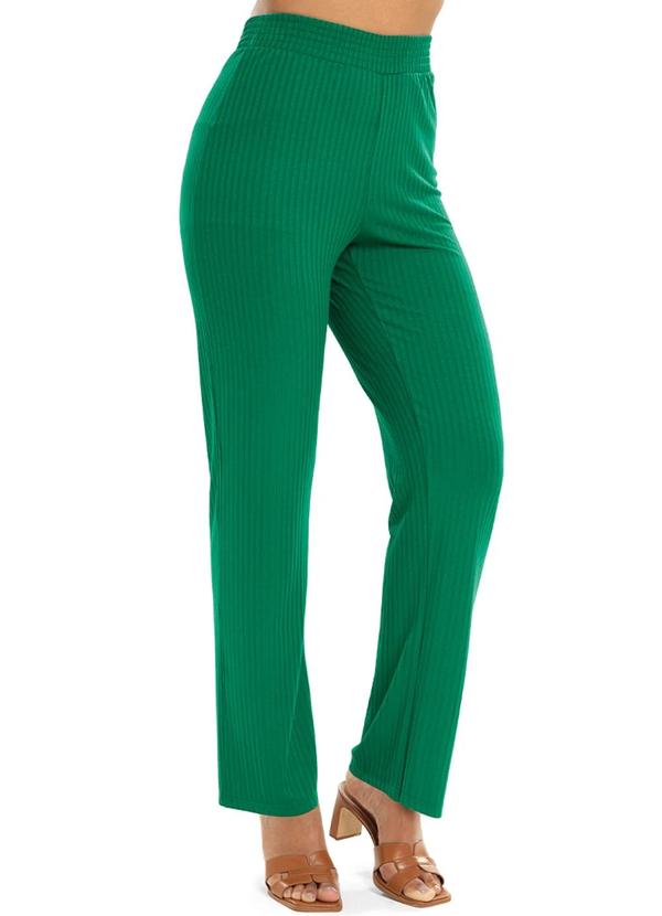 Habana - Calça Feminina Estilo Pantalona Canelado Verde