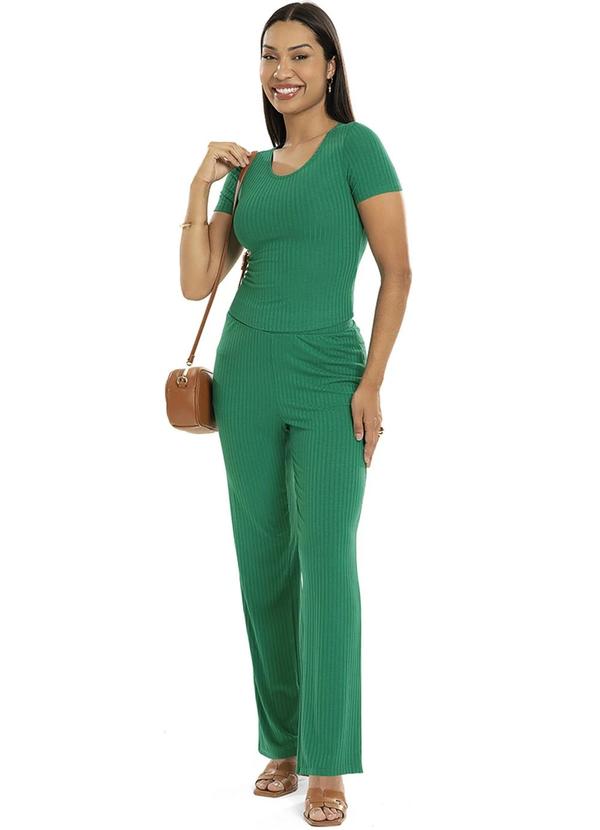 Habana - Calça Feminina Estilo Pantalona Canelado Verde 2