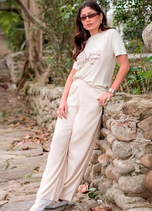 Hiatto Confecção - Calça Feminina Linho Bege - HIATTO CONFECÇÃO