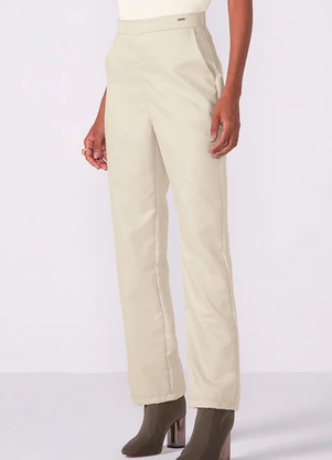 Marialícia - Calça Feminina Reta com Bolsos Bege - MARIALÍCIA