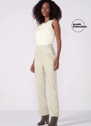 Marialícia - Calça Feminina Reta com Bolsos Bege - MARIALÍCIA