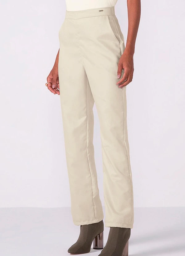 Marialícia - Calça Feminina Reta com Bolsos Bege