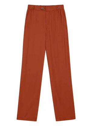 Marialícia - Calça Feminina Reta com Botão Marrom - MARIALÍCIA