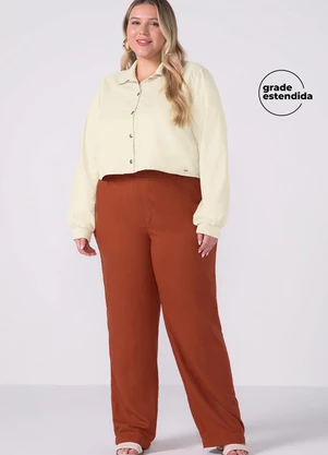 Marialícia - Calça Feminina Reta com Botão Marrom - MARIALÍCIA
