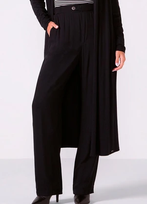 Marialícia - Calça Feminina Reta com Botão Preto - MARIALÍCIA