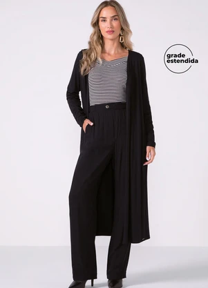 Marialícia - Calça Feminina Reta com Botão Preto - MARIALÍCIA