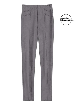 Marialícia - Calça Feminina Suede com Recortes Cinza - MARIALÍCIA