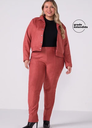 Marialícia - Calça Feminina Suede com Recortes Rosa - MARIALÍCIA