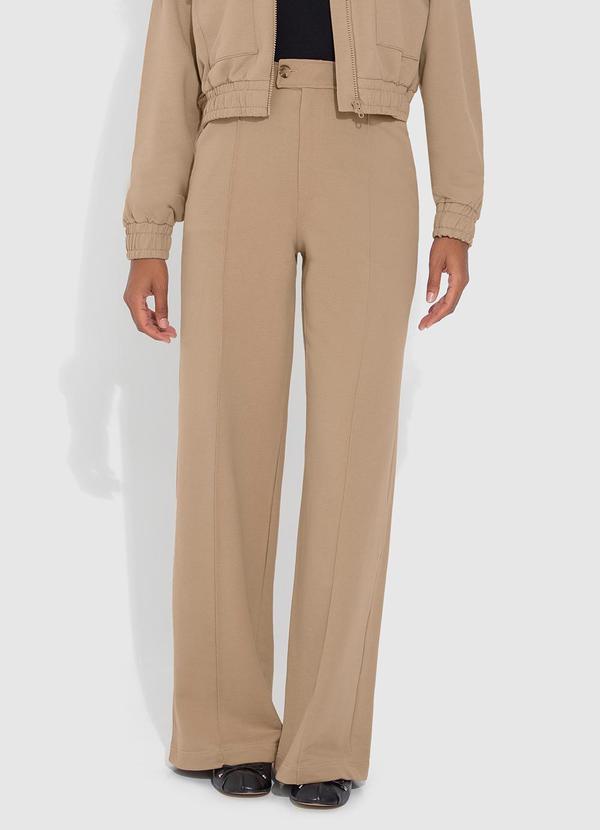 Enfim - Calça Feminina Wide Leg em Moletom Bege