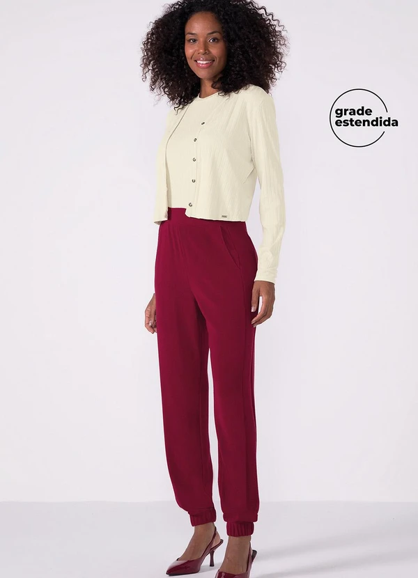 Marialícia - Calça Jogger Canelada com Bolsos Vermelho 2