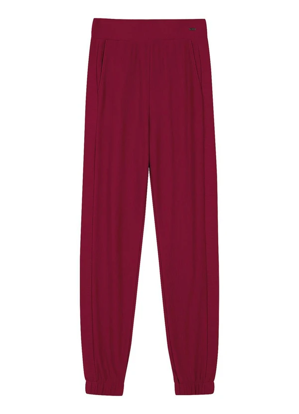 Marialícia - Calça Jogger Canelada com Bolsos Vermelho 3