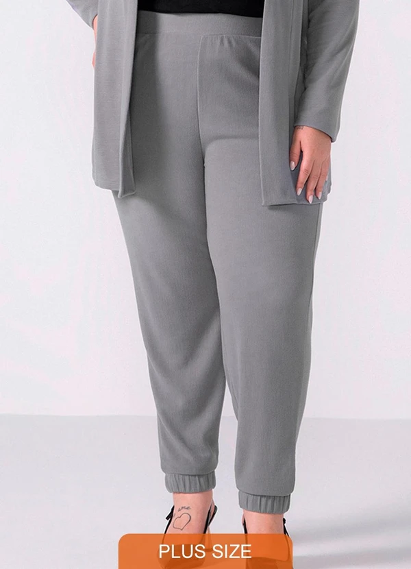 Marialícia - Calça Jogger Feminina Canelada com Bolsos Cinza