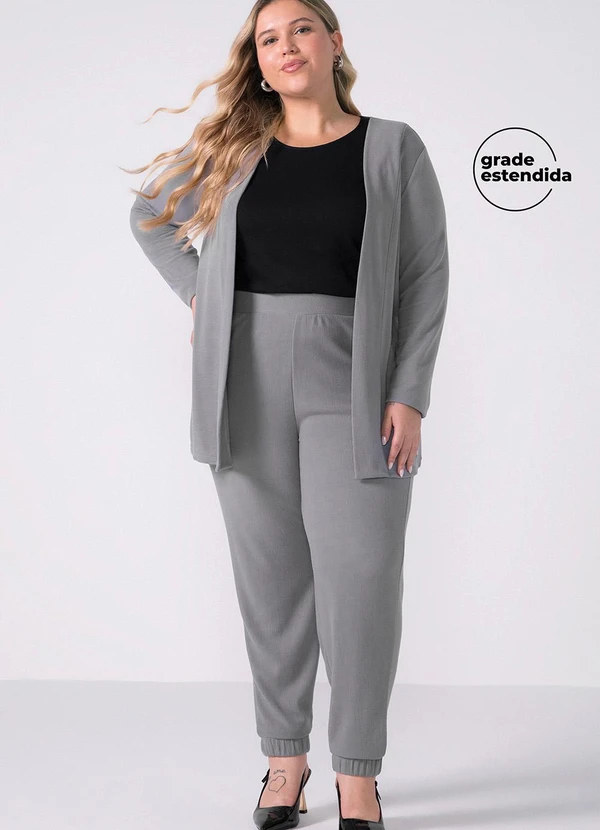 Marialícia - Calça Jogger Feminina Canelada com Bolsos Cinza 2