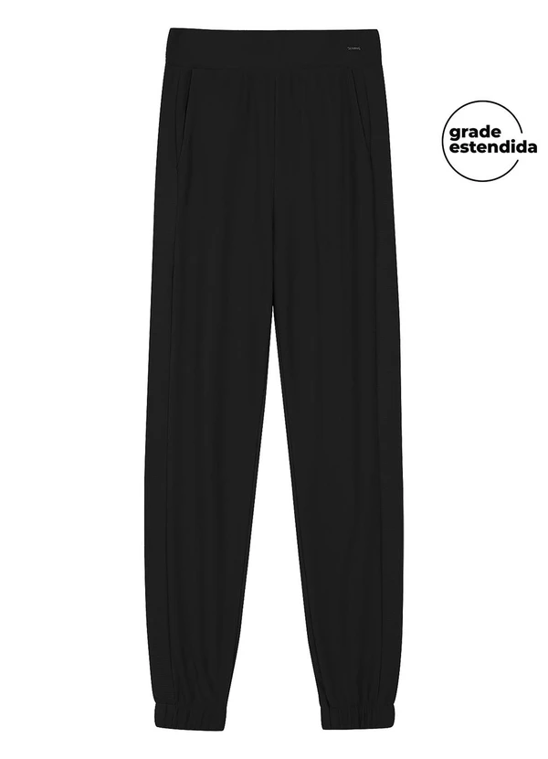 Marialícia - Calça Jogger Feminina Canelada com Bolsos Preto