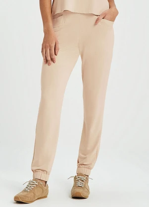 Marialícia - Calça Jogger Feminina com Bolsos Bege - MARIALÍCIA