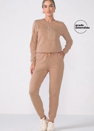 Marialícia - Calça Jogger Molecotton com Bolsos Marrom - MARIALÍCIA