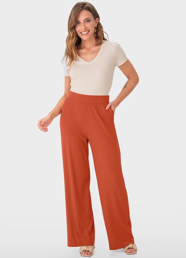 Malwee - Calça Laranja Wide Leg Canelada 2