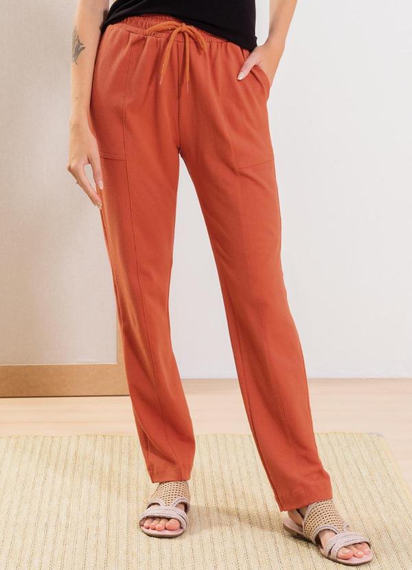 Cativa - Calça Midi Feminina Aviamento Decorativo Laranja 1