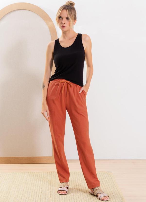 Cativa - Calça Midi Feminina Aviamento Decorativo Laranja 2