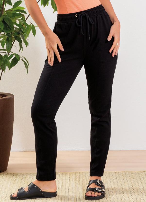 Cativa - Calça Midi Feminina Aviamento Decorativo Preto