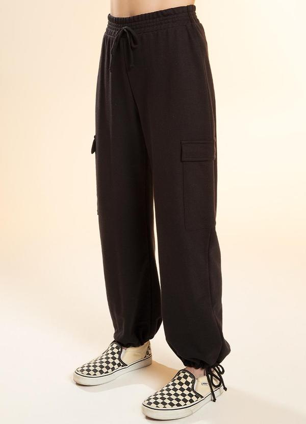 Habana - Calça Parachute Juvenil em Moletom Preto