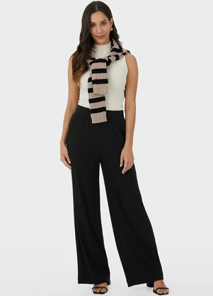 Malwee - Calça Preto Wide Leg Canelada - MALWEE