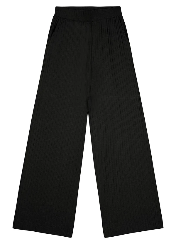 Malwee - Calça Preto Wide Leg Canelada 3