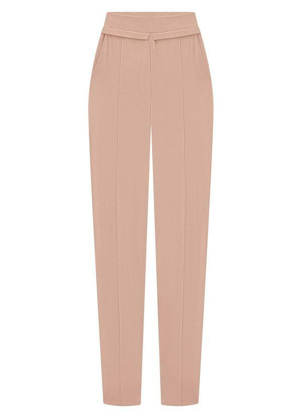 Lunender - Calça Slim em Malha Crepe com Nervuras Bege