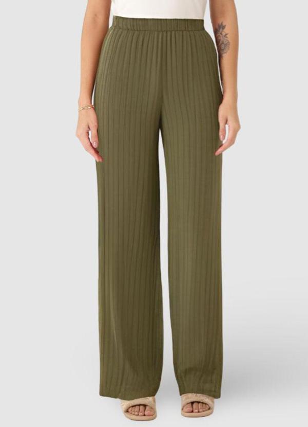 Malwee - Calça Verde Musgo Wide Leg Canelada