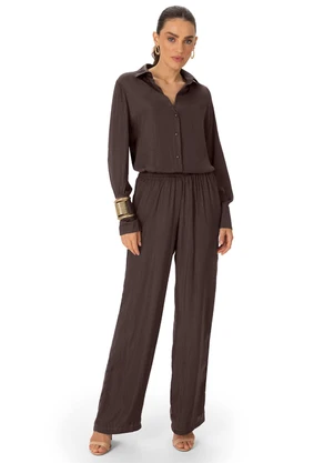 Enfim - Calça Wide Leg Acetinada Marrom Escuro - ENFIM