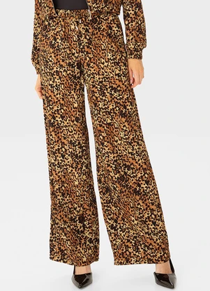 Enfim - Calça Wide Leg Animal Print Marrom - ENFIM
