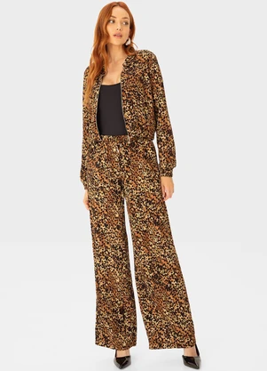 Enfim - Calça Wide Leg Animal Print Marrom - ENFIM