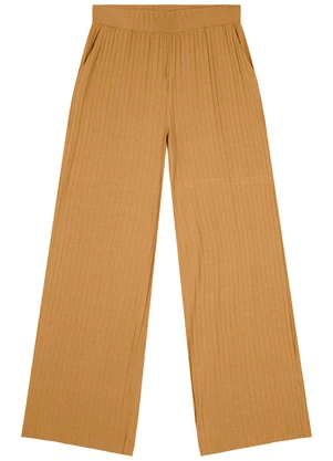Malwee - Calça Wide Leg Canelada Amarelo Mostarda - MALWEE