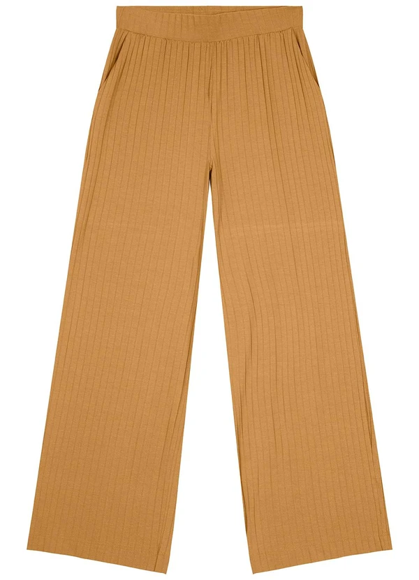 Malwee - Calça Wide Leg Canelada Amarelo Mostarda 2