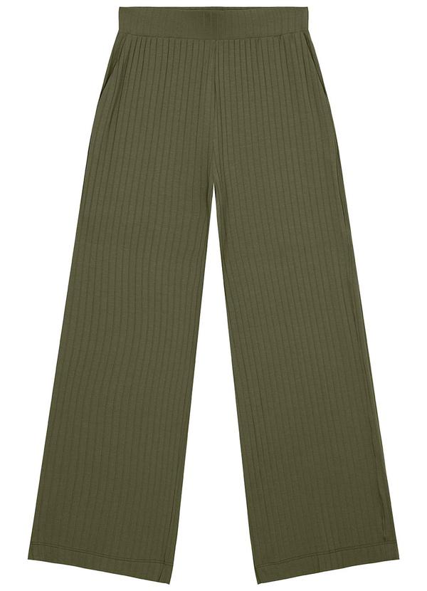 Malwee - Calça Wide Leg Canelada Verde Militar