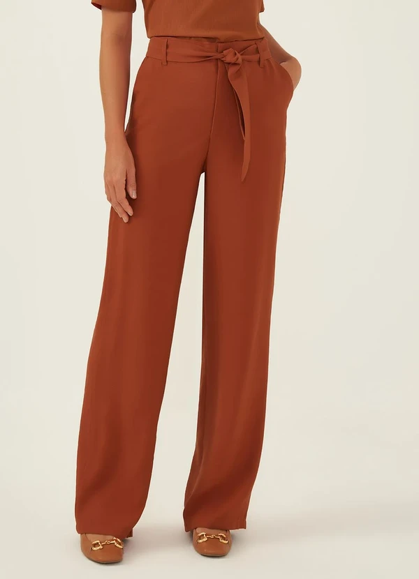 Principessa - Calça Wide Leg com Cós Clochard Terracota Nay