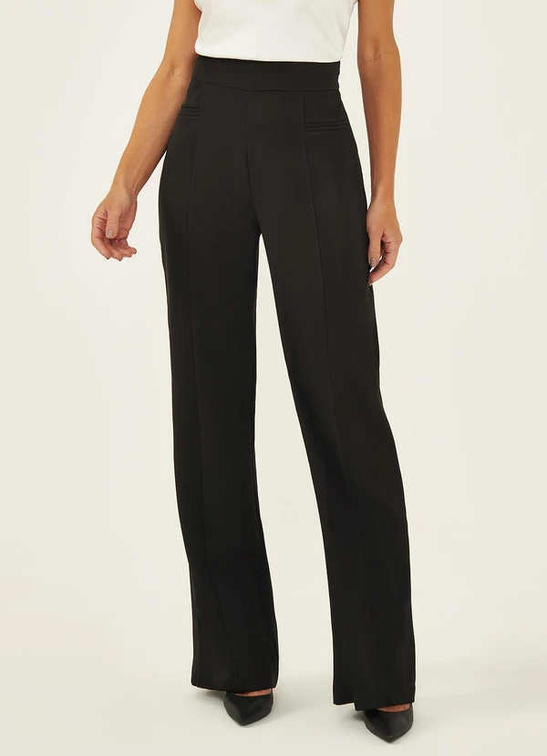 Principessa - Calça Wide Leg de Alfaiataria Preta Rosita