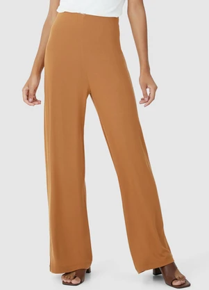 Malwee - Calça Wide Leg em Moletinho Marrom - MALWEE