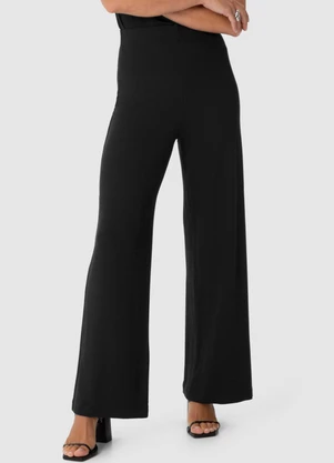 Malwee - Calça Wide Leg em Moletinho Preto - MALWEE