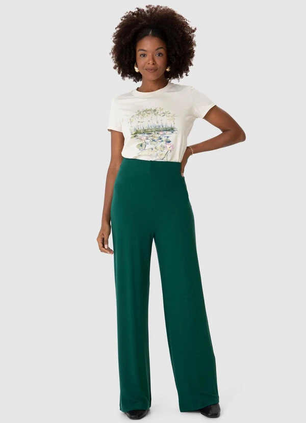 Malwee - Calça Wide Leg em Moletinho Verde 4