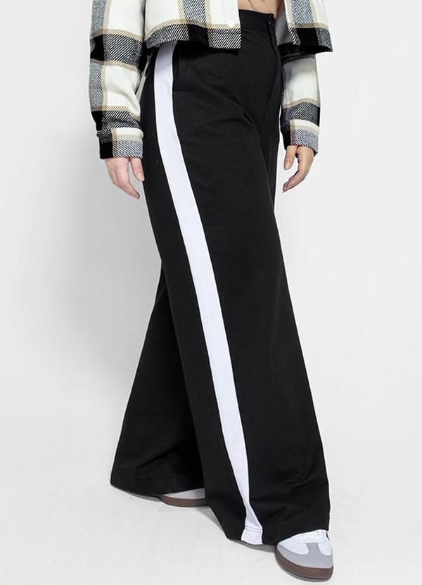 Enfim - Calça Wide Leg em Moletom com Recorte Preto