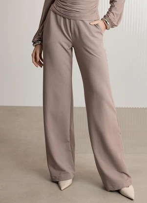 Lunender - Calça Wide Leg em Moletom Denim Cinza - LUNENDER