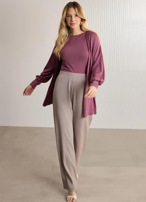 Lunender - Calça Wide Leg em Moletom Denim Cinza - LUNENDER