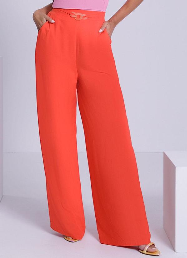 Lunender - Calça Wide Leg em Viscose Laranja