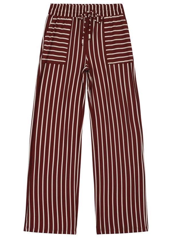 Malwee - Calça Wide Leg em Viscose Listrada Vinho