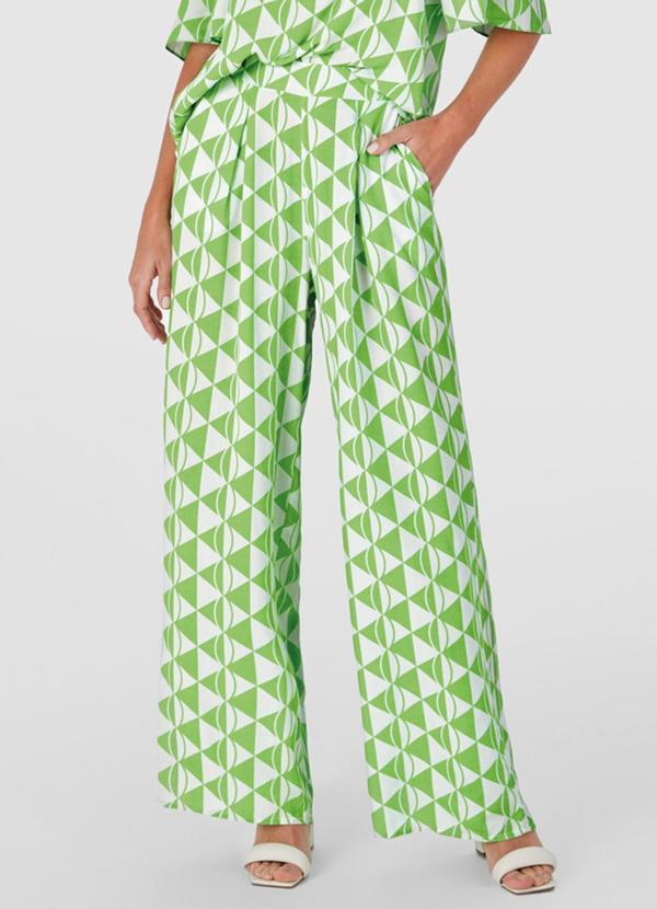 Malwee - Calça Wide Leg Geométrica Feminina Verde