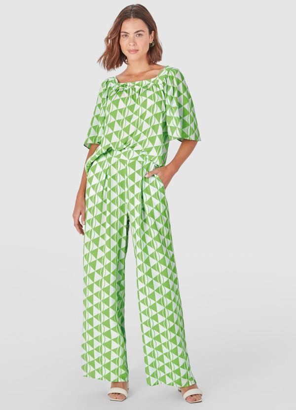 Malwee - Calça Wide Leg Geométrica Feminina Verde 2