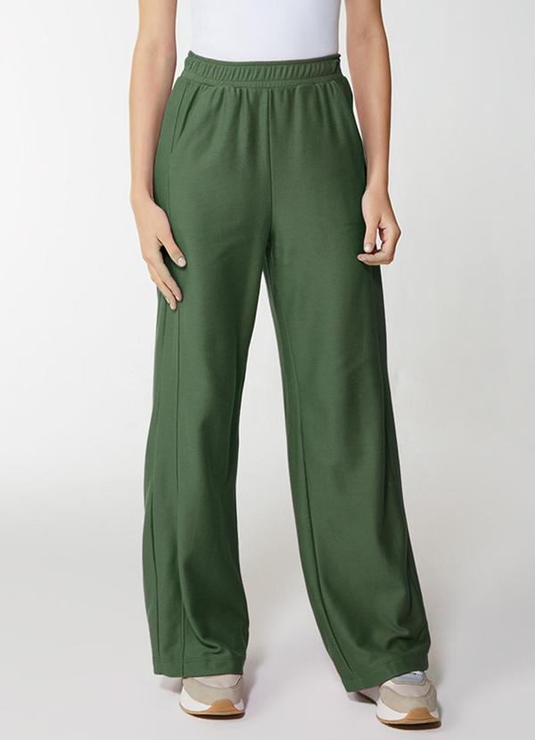 Enfim - Calça Wide Leg Sarjada Feminina Verde Menta